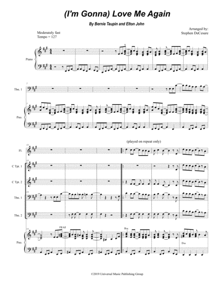 I M Gonna Love Me Again For Brass Quartet And Piano Alternate Version Sheet Music