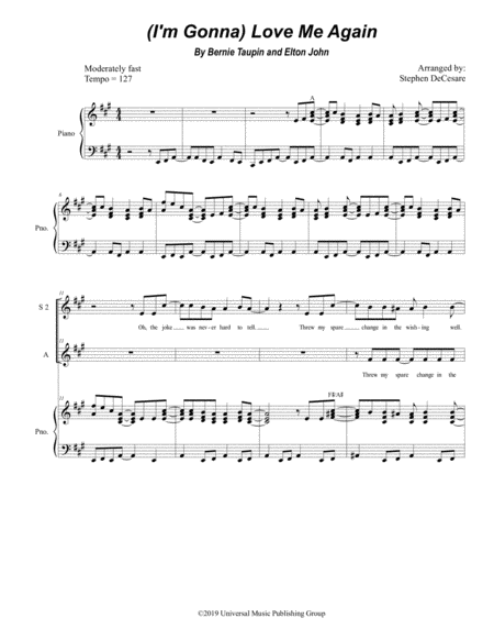 Free Sheet Music I M Gonna Love Me Again For Ssa