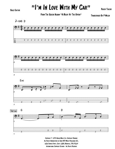 Free Sheet Music I M In Love With My Car Bass Guitar Tab