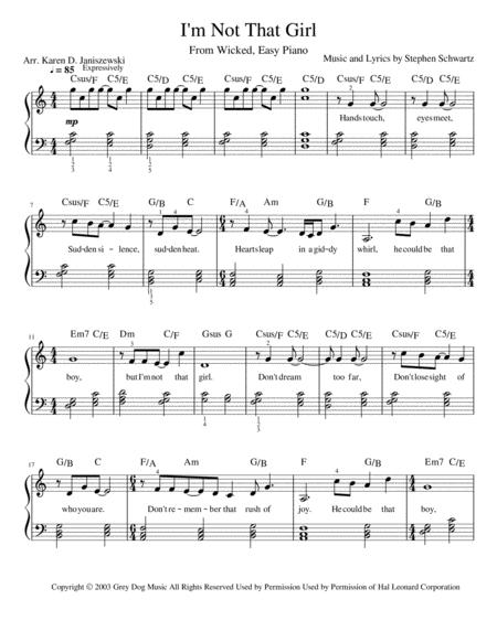 Free Sheet Music I M Not That Girl From Wicked Easy Piano