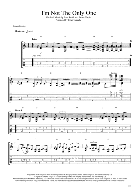 Free Sheet Music I M Not The Only One Fingerstyle Guitar