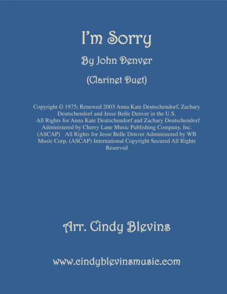 I M Sorry For Clarinet Duet Sheet Music