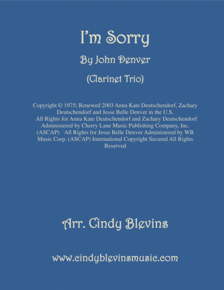 I M Sorry For Clarinet Trio Sheet Music