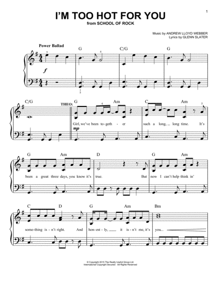 I M Too Hot For You From School Of Rock The Musical Sheet Music