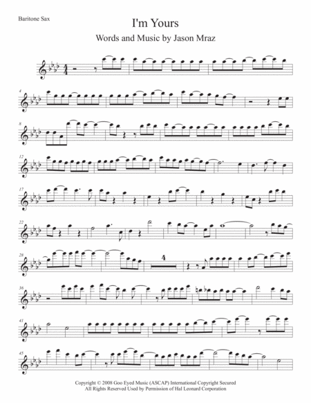 Free Sheet Music I M Yours Bari Sax