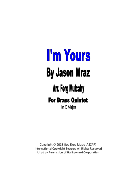 I M Yours By Jason Mraz For Brass Quintet In C Major Sheet Music
