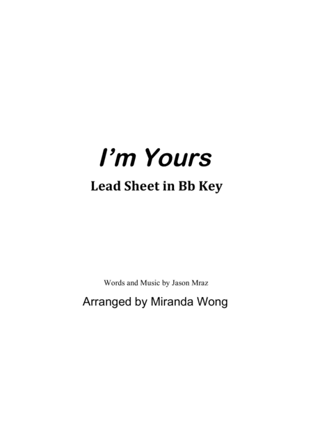 I M Yours Lead Sheet In Bb Key With Chords Sheet Music