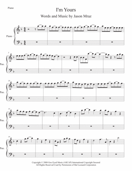 I M Yours Piano Sheet Music