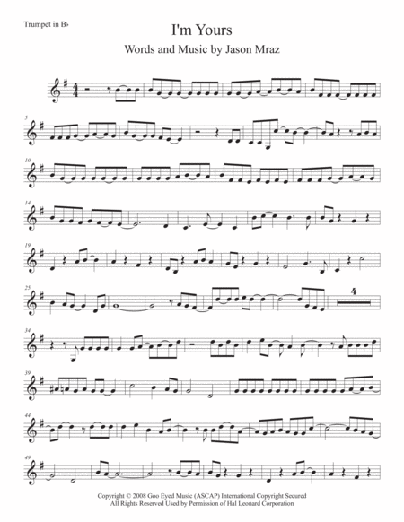 I M Yours Trumpet Sheet Music