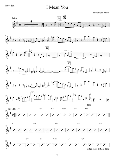 Free Sheet Music I Mean You Tenor Sax