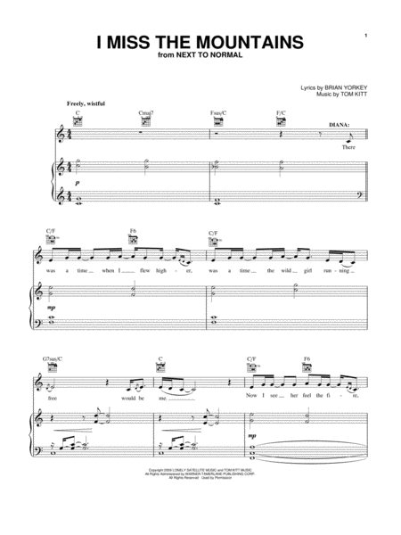 Free Sheet Music I Miss The Mountains From Next To Normal