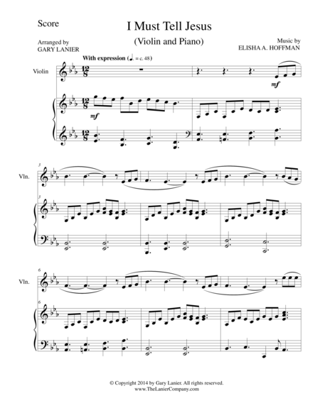 I Must Tell Jesus Violin Piano And Violin Part Sheet Music