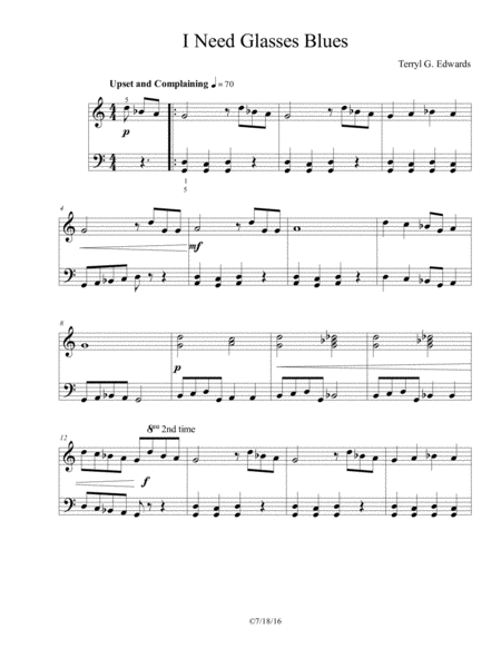 I Need Glasses Blues Sheet Music