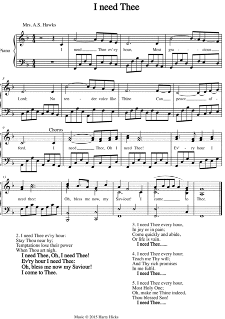 I Need Thee A New Tune To A Wonderful Old Hymn Sheet Music