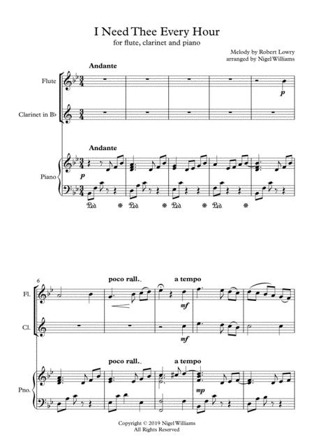 Free Sheet Music I Need Thee Every Hour For Flute Clarinet And Piano