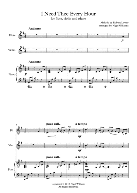Free Sheet Music I Need Thee Every Hour For Flute Violin And Piano
