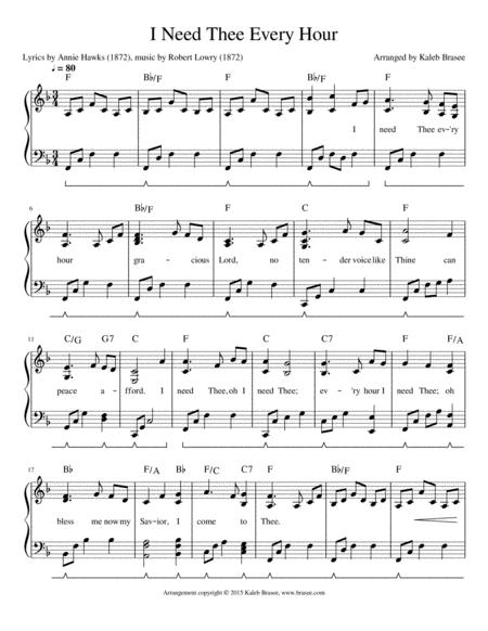 Free Sheet Music I Need Thee Every Hour Piano Solo With Lyrics And Chords