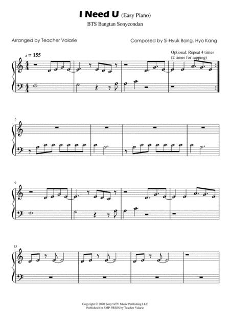 I Need U By Bts Easy And Short For Piano With Note Names Sheet Music