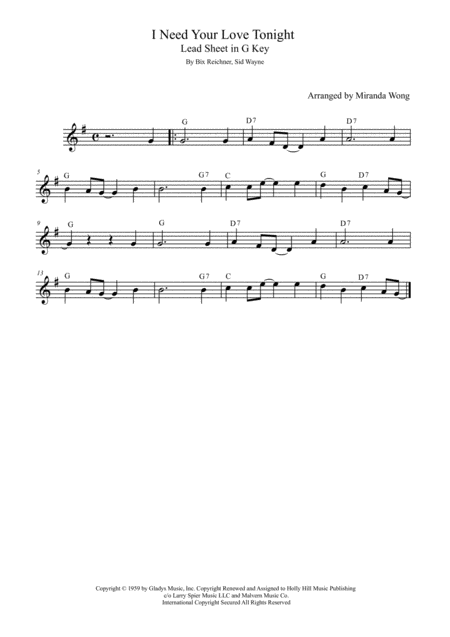 I Need Your Love Tonight Tenor Or Soprano Saxophone Solo Sheet Music