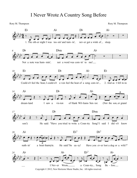 Free Sheet Music I Never Wrote A Country Song Before