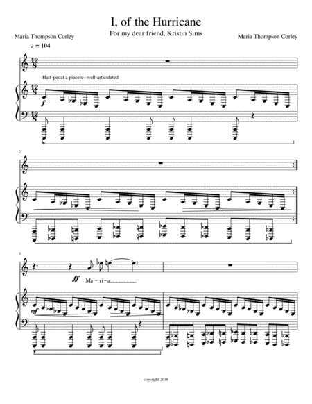 Free Sheet Music I Of The Hurricane From Grasping Water Low Key