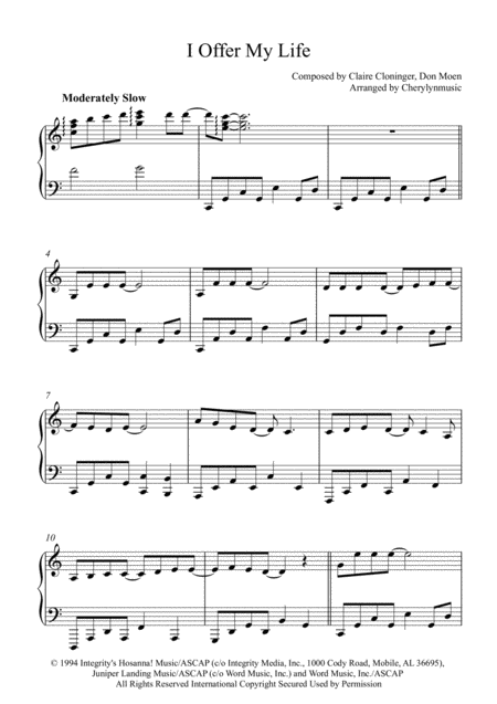 Free Sheet Music I Offer My Life Piano Solo