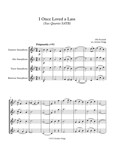 I Once Loved A Lass Sax Quartet Satb Sheet Music