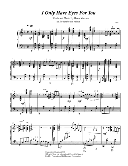 Free Sheet Music I Only Have Eyes For You For Pedal Harp