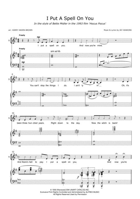 I Put A Spell On You In The Style Of Bette Midler In Hocus Pocus For 4 Female Voices Sheet Music