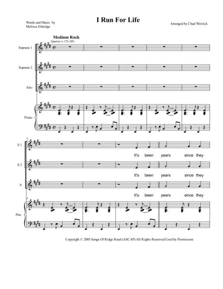 Free Sheet Music I Run For Life