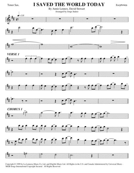 Free Sheet Music I Saved The World Today Tenor Sax