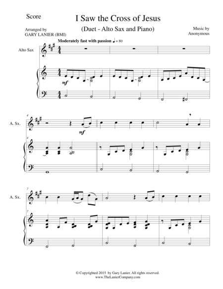 Free Sheet Music I Saw The Cross Of Jesus Duet Alto Sax And Piano Score And Parts