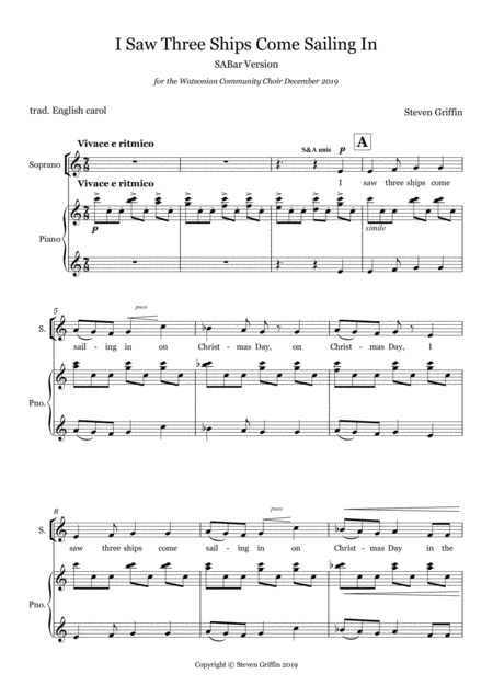 I Saw Three Ships Come Sailing In Sabar Version Sheet Music