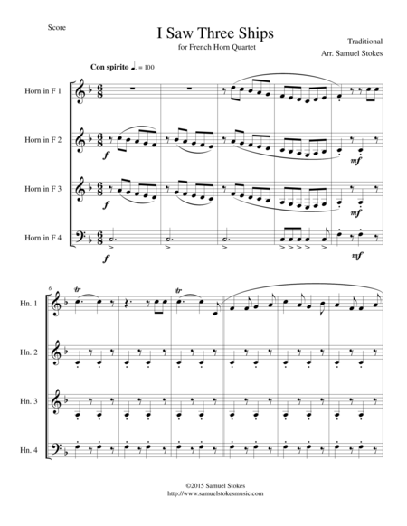 I Saw Three Ships For French Horn Quartet Sheet Music