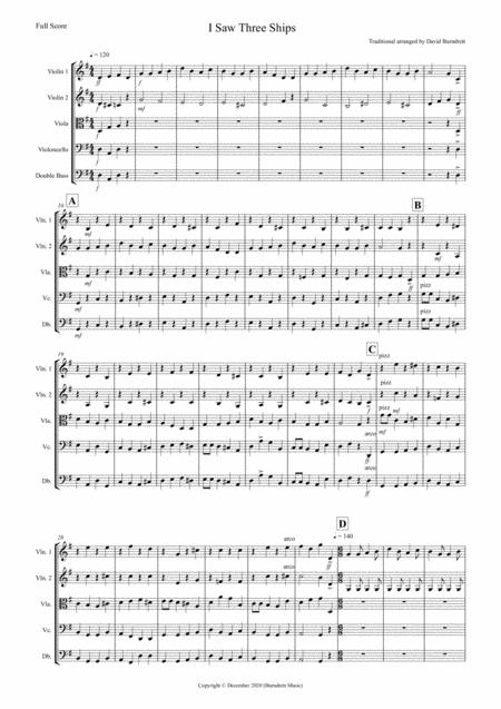 Free Sheet Music I Saw Three Ships Jazzy Style For String Orchestra