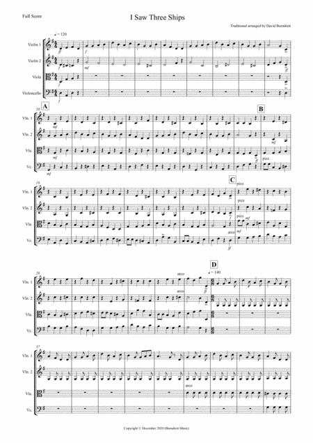 Free Sheet Music I Saw Three Ships Jazzy Style For String Quartet