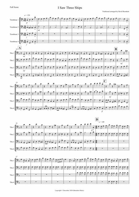 I Saw Three Ships Jazzy Style For Trombone Quartet Sheet Music