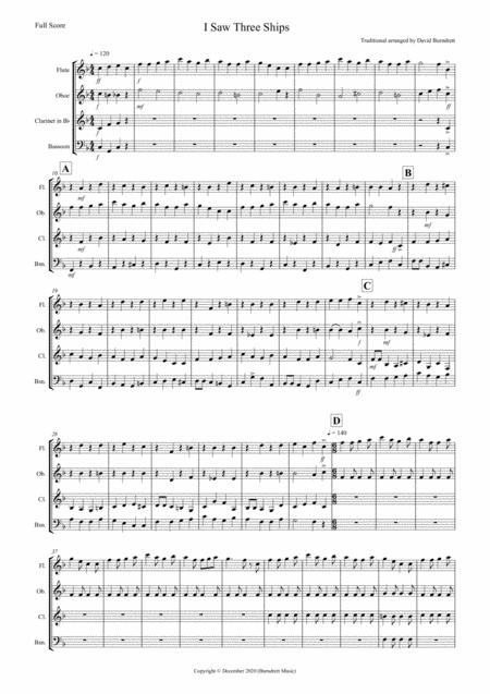 I Saw Three Ships Jazzy Style For Wind Quartet Sheet Music