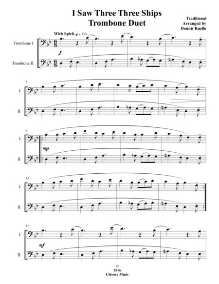 I Saw Three Ships Trombone Duet Intermediate Sheet Music