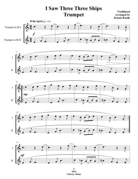 I Saw Three Ships Trumpet Duet Intermediate Sheet Music