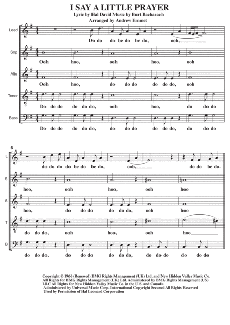 I Say A Little Prayer A Cappella Sheet Music