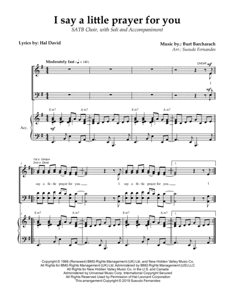 I Say A Little Prayer For You Sheet Music