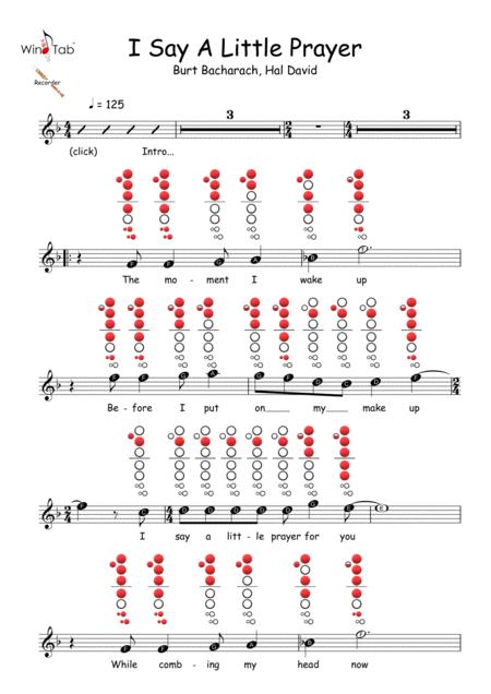 Free Sheet Music I Say A Little Prayer Recorder Sheet Music Tab