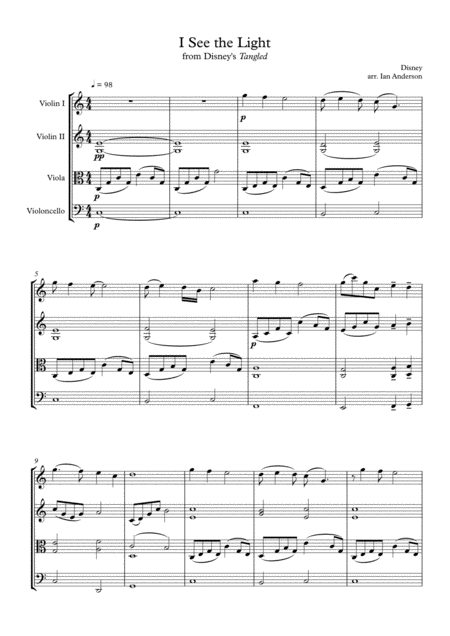 I See The Light From Disneys Tangled String Quartet Sheet Music