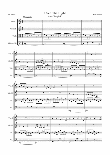Free Sheet Music I See The Light Sung By Mandy Moore Arranged For String Quartet 2 X Violins Viola Cello