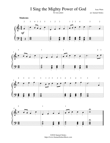 Free Sheet Music I Sing The Mighty Power Of God For Easy Piano