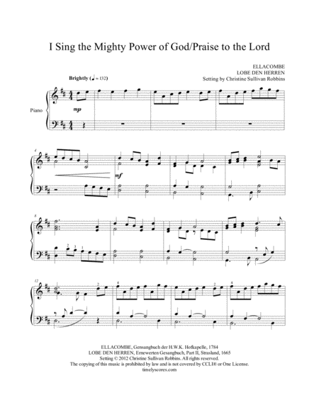 Free Sheet Music I Sing The Mighty Power Of God Hosanna Loud Hosanna With Praise To The Lord