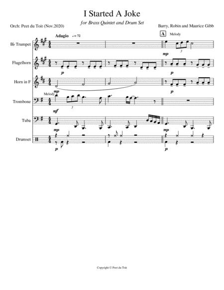 Free Sheet Music I Started A Joke Barry Robin Maurice Gibb Brass Quintet Drum Set