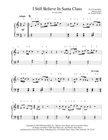 Free Sheet Music I Still Believe In Santa Claus For Easy Piano