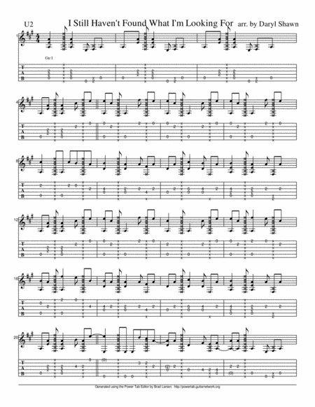 Free Sheet Music I Still Havent Found What I M Looking For U2 For Solo Fingerstyle Guitar